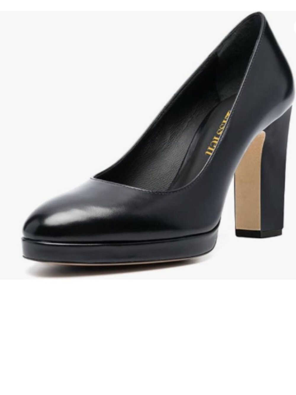 miss left Black Platform Closed Almond Toe Pumps Classic Slip On Block Heel Shoe